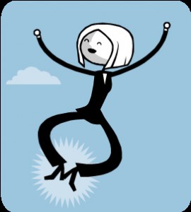 Success! Cartoon woman jumping for joy.