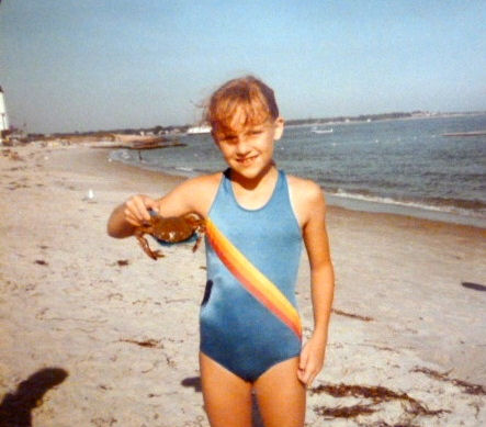 AbbywithCrab2 Abby holding a crab, 1980-something