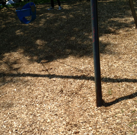 Mulch shadows under swingset